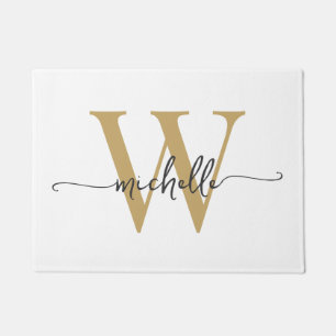 Moderne elegante weiße und goldene Monogramm-Name- Fußmatte