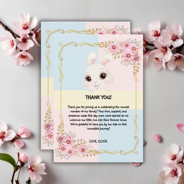 Moderne elegante White Bunny Baby Dusche Dankeskarte (Von Creator hochgeladen)