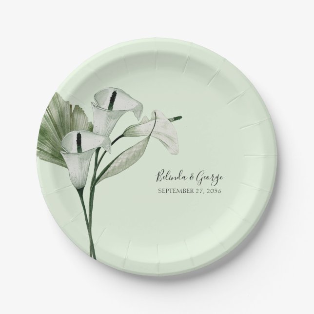 Moderne Elegante White Calla Lilies Wedding Pappteller (Vorderseite)