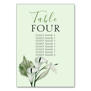 Moderne Elegante White Calla Lilies Wedding Tischnummer