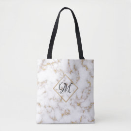 Moderne elegante White-Gold-Marmor-Monogram-Tote-T Tasche