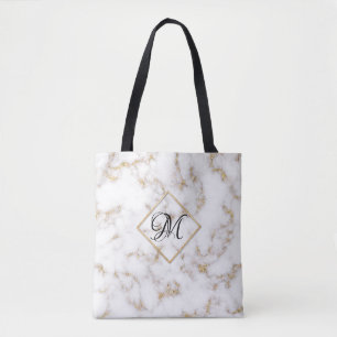Moderne elegante White-Gold-Marmor-Monogram-Tote-T Tasche