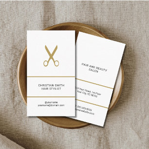 Moderne Elegante White Golden Scissors Haar Stylis Visitenkarte