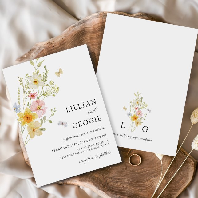 Moderne Elegante Wildblume Frühjahrssommer Hochzei Einladung (Von Creator hochgeladen)