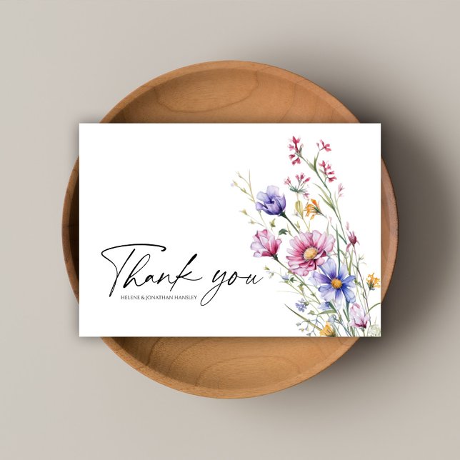 Moderne elegante Wildblume Watercolor Dankeskarte (Modern Elegant Watercolor Wildflower Wedding Thank You Card)
