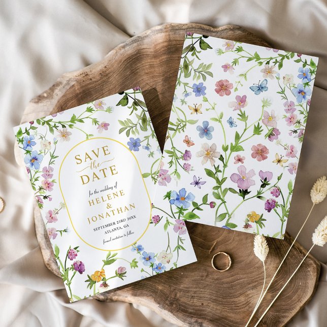 Moderne elegante Wildblume Watercolor Save The Date (Modern Elegant Watercolor Wildflower Wedding Save The Date)