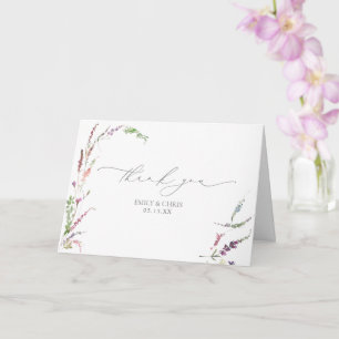 Moderne elegante Wildblumen-Blumen-Hochzeits-Danke Karte