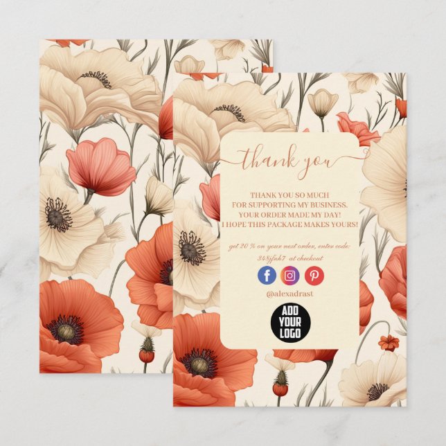 Moderne Elegante Wildblumen Dankeskarte (Vorne/Hinten)