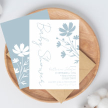Moderne elegante Wildblumen Dusty Blue Babyparty