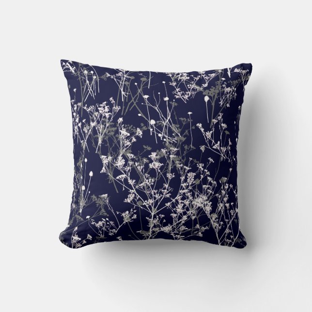 Moderne Elegante Wildblumen über Navy Blue Kissen (Vorderseite)