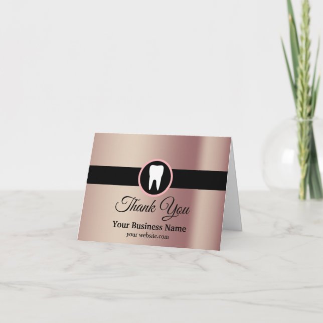 Moderne elegante Zahnarztpraxis Rose Gold Zahnarzt Dankeskarte (Vorderseite)