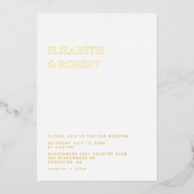 Moderne Elegante zeitlose Minimalistische Hochzeit Folieneinladung (Vorderseite)