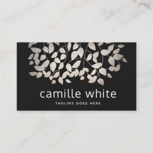 Moderne elegante Zinnsilber-Blätter Schwarz Visitenkarte