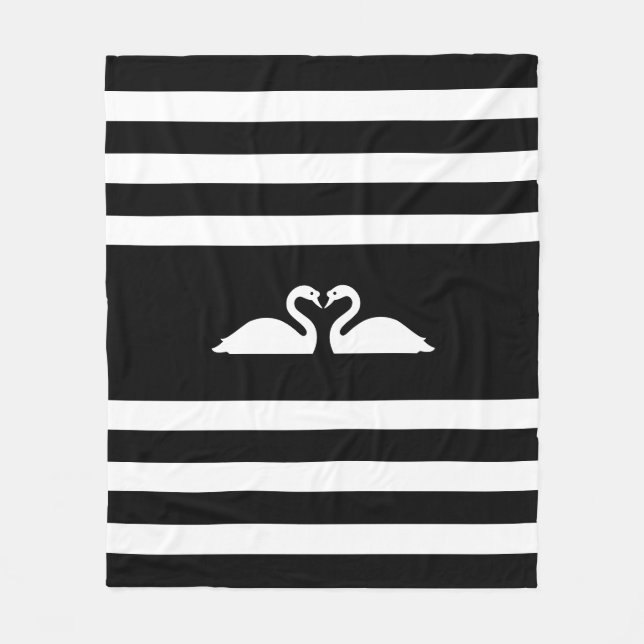 Moderne, elegante zwei Schwäne auf schwarz-weiß ge Fleecedecke (Vorderseite)