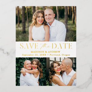 Moderne Eleganz 3 Foto Hochzeit Save the Date Folie Einladungspostkarte