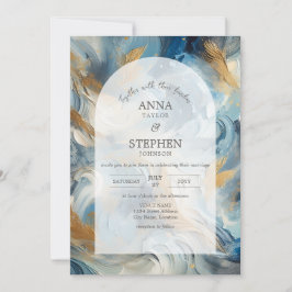 Moderne Eleganz: Blue White Gold Wedding Einladung