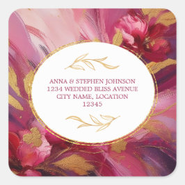Moderne Eleganz: Fuchsia Pink Gold Quadratischer Aufkleber