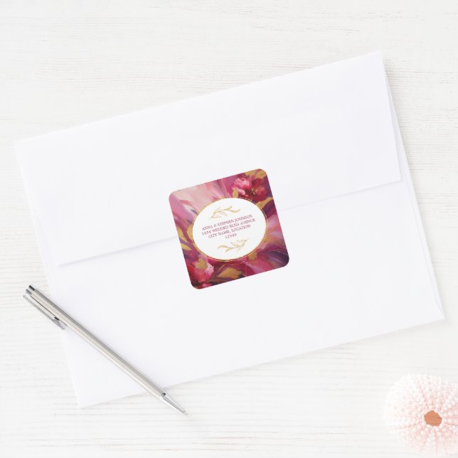 Moderne Eleganz: Fuchsia Pink Gold Quadratischer Aufkleber (Umschlag)