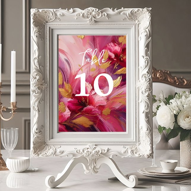 Moderne Eleganz: Fuchsia Pink Gold Tischnummer (Contemporary Elegance table number card)