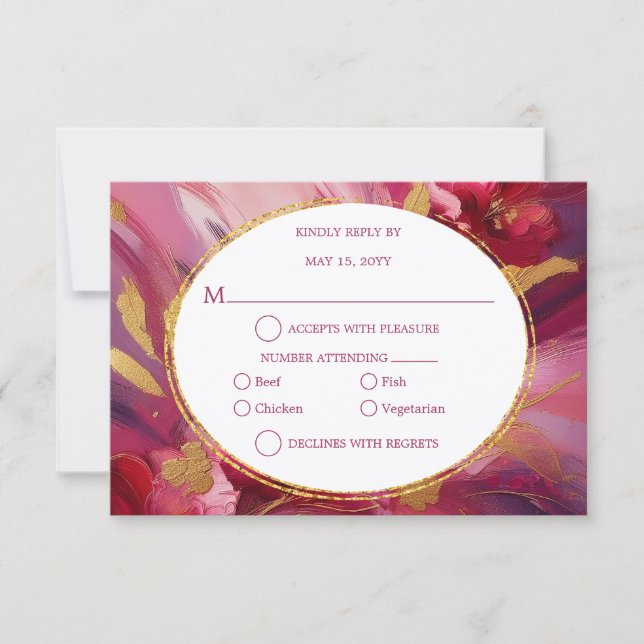 Moderne Eleganz: Fuchsia Pink Gold UAWG RSVP Karte (Vorderseite)