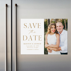 Moderne Eleganz Gold Foto Save the Date Magneteinladung
