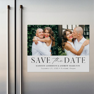 Moderne Eleganz Hellgrau Zwei Fotos Save the Date Magneteinladung