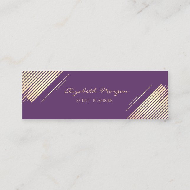 Moderne Eleganz, Imitate Gold, Streifen, Violett Mini Visitenkarte (Vorderseite)