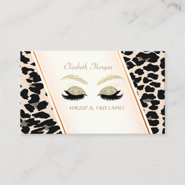 Moderne Eleganz, Leopard Print, Gold Glitzer Lashe Visitenkarte (Vorderseite)