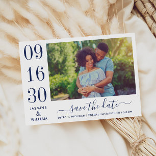 Moderne Eleganz Navy Blau Hochzeitsfoto Save The Date
