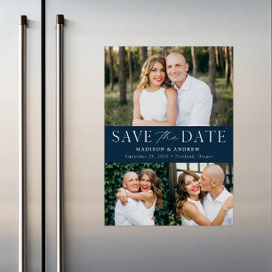 Moderne Eleganz Navy Drei Fotos Save-the-Date Magneteinladung