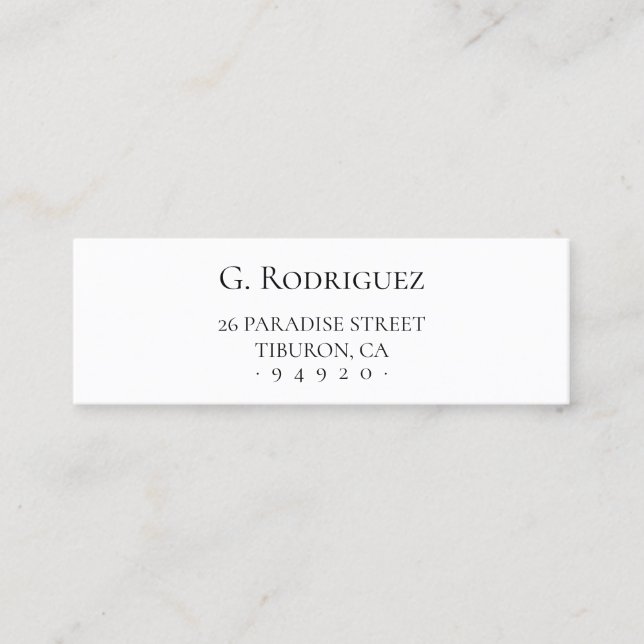 Moderne Eleganz pur. Minimaler Typo. Anschrift 05a Mini Visitenkarte (Vorderseite)