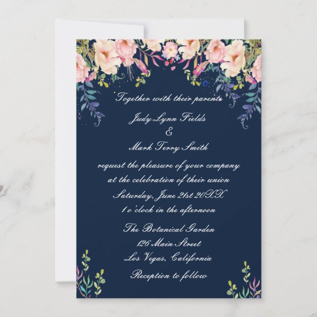 Moderne Eleganz Rosa Botanische Hochzeit mit flora Einladung (Vorderseite)