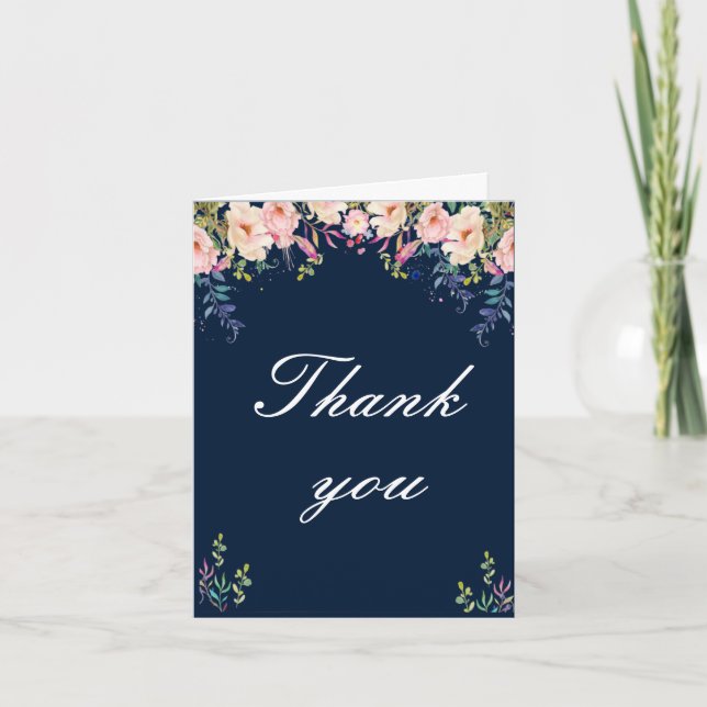 Moderne Eleganz Rosa Floral Botanical Vielen Dank Karte (Vorderseite)
