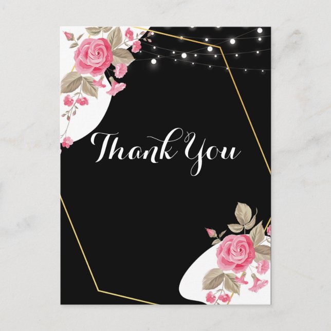 Moderne Eleganz Rosa florale Saitenleuchte Danke Postkarte (Vorderseite)