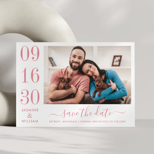 Moderne Eleganz Rosa Hochzeitsfoto Save The Date