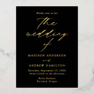 Moderne Eleganz Schwarze und goldene Hochzeit Folie Einladungspostkarte