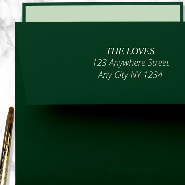 Moderne Eleganz und einfache Rücksendeadresse Permastempel (Green & Gold Ink Stamp)