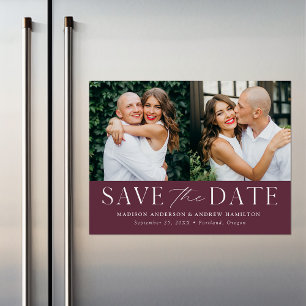 Moderne Eleganz Wein Zwei Fotos Save the Date Magneteinladung