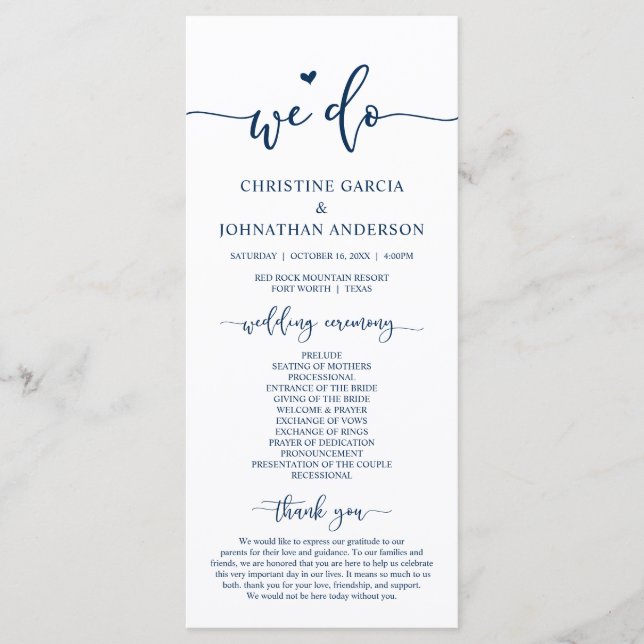 Moderne Eleganz, wir tun, Hochzeitsfeierlichkeiten Programm (Vorderseite)