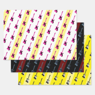 Moderne elektrische Gitarre schwarz Gelb Rosa Blau Geschenkpapier Set