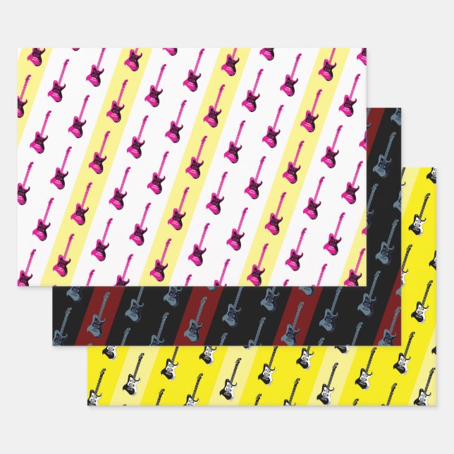 Moderne elektrische Gitarre schwarz Gelb Rosa Blau Geschenkpapier Set (Set)