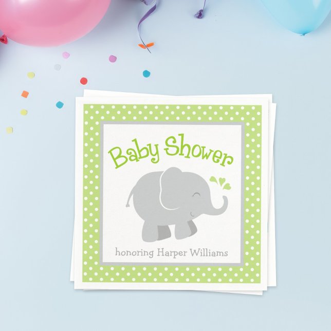 Moderne Elephant Baby Dusche grün und grau Serviette (Von Creator hochgeladen)