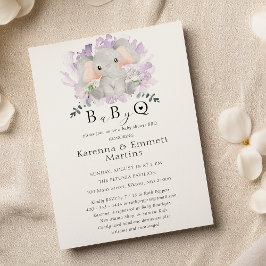 Moderne Elephant Floral Baby-Q GRILLEN Baby Shower Einladung