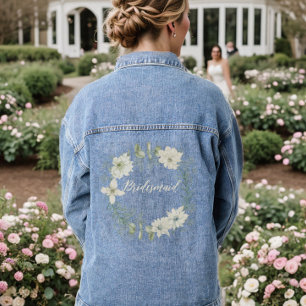 Moderne Elfenbein-Blumen-Script-Personalisierte Br Jeansjacke