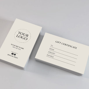Moderne Elfenbein-Geschäftslogo-Geschenk-Zertifika Visitenkarte