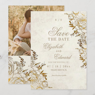 Moderne Elfenbein & Gold ⎮Rose Elegante Hochzeit Save The Date