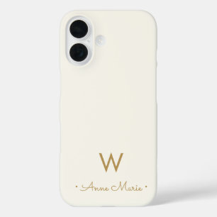 Moderne Elfenbein-Gold-Schrift-Monogramm iPhone 16 Hülle