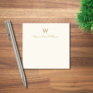 Moderne Elfenbein-Gold-Schrift-Monogramm Post-it Klebezettel