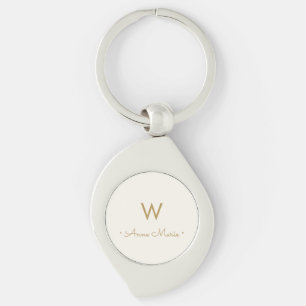 Moderne Elfenbein-Gold-Schrift-Monogramm Schlüsselanhänger