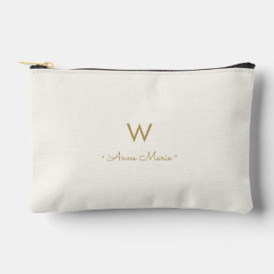 Moderne Elfenbein-Gold-Schrift-Monogramm Zubehörtasche